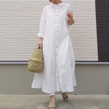 2020 M. Rudenį Ilgai Marškinėliai, Suknelės, Saulės, Negabaritinių Baltos Spalvos Marškinėliai Ilgomis Rankovėmis Prarasti Maxi Suknelė Moterims Japonija Office Lady Atsitiktinis
