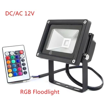 1pcs Atšvaitas Led RGB Prožektoriai DC/AC12V 10W Potvynių Apšvietimo IP65 Lauko Prožektoriai+ Nuotolinio valdymo pultelis Vietoje Sodas