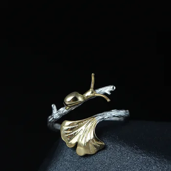 Naujas dizainas 925 sterlingas sidabro meno mažų šviežių ginkmedžių lapų žiedas moterų mielas sraigė žiedas reguliuojamas sidabro žiedas fine jewelry