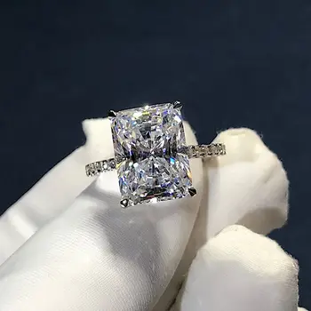 Naujas Atvykimo Nuostabiu Prabangūs Papuošalai 925 Sterlingas Sidabro Aukštos Kokybės Princesė Iškirpti Balta 5CT Diamond Cirkonis Moterims Vestuvinis Žiedas