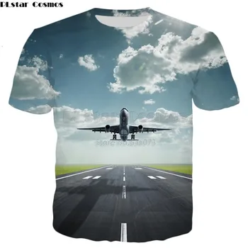 PLstar Kosmosas 2018 m. vasaros Naujas 21 stilių T-shirt gamtos peizažai lėktuvo kilimo 3D spausdinimo Vyrų Moterų Atsitiktinis Cool marškinėliai