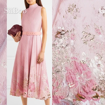 Europos prabangus gėlių pozicinį spausdinti rožinė spalva metallic žakardo brokatas medžiaga moterų suknelė kailis tissu telas SP6021