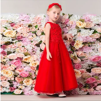 Naujas Atvykimo Gana Gėlių mergaičių Suknelės appliques duobute Baby Girl Suknelė su grindų ilgis ilgas stiliaus suknelės