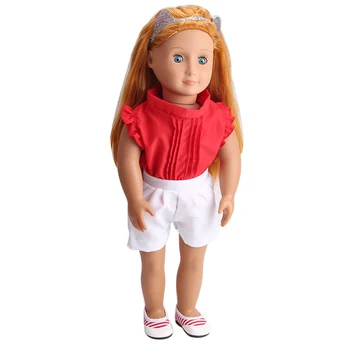 Lėlės drabužiai tiktų raudonos spalvos drabužius + balti šortai žaislas tinka priedai 18 colių Mergina lėlės ir 43 cm baby doll c211