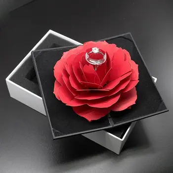 Naujas Creative 3D Pop-Up Rožės Žiedas Lauke Vestuvės Vestuvinis Papuošalų Laikymo Turėtojas Atveju, Virimui