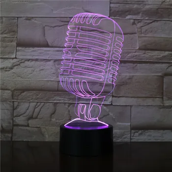 Mikrofono Modelį, 3D Vaizdo Iliuziją, Lempa, LED Nakties Šviesa 7 Spalvų Naktį Lempa Kavinė Baras Dekoro Dainavimo Grupė Dovana Dropship 3470