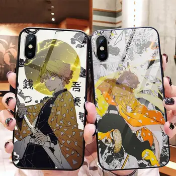 Anime Demon Slayer Telefono dėklas Grūdintas stiklas iphone 11 12 PRO MAX X XS XR 5C 6 6S 7 8 plius