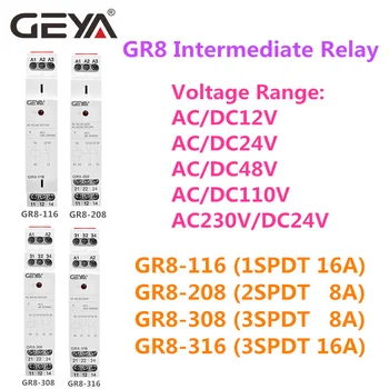 GEYA GR8 AC230V DC24V Tarpinės Relės Pagalbinė Relė 8A 16A SPDT Elektroninės Relės Perjungimas
