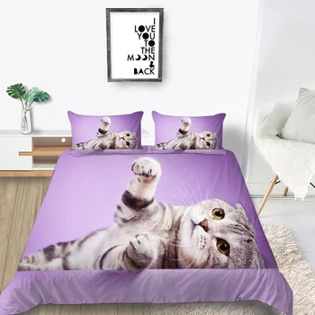 Škotų nulėpausių Patalynės Komplektas Cute Kačių Mados 3D Violetinė Antklode Padengti Karalienė, Karalius Twin Visą Vieną Dvigubo Unikalaus Dizaino Lovos Rinkinys