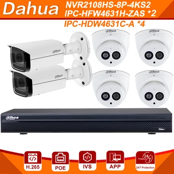 Dahua 6MP 8 + 6 CCTV Saugumo Kameros Komplektas Su NVR2108HS-8P-4KS2 IP vaizdo Kamera IPC-HFW4631H-ZSA 6PCS + IPC-HDBW4631C- 