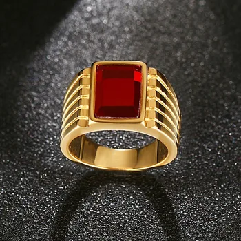 Stilingas Aikštėje Raudona kalnų krištolas vainikams Vyrams Aukso Tono Nerūdijančio Plieno anel masculino