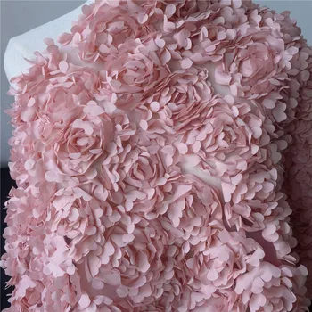 1 Kiemas Dusty Pink/White 3D Šifono Gėlių Nėrinių Audinys Su Rozete Vestuvių Suknelė, Vestuvių Chalatai, Namų Dekoro, 135CM Pločio