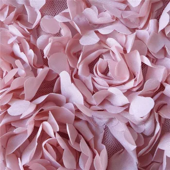 1 Kiemas Dusty Pink/White 3D Šifono Gėlių Nėrinių Audinys Su Rozete Vestuvių Suknelė, Vestuvių Chalatai, Namų Dekoro, 135CM Pločio