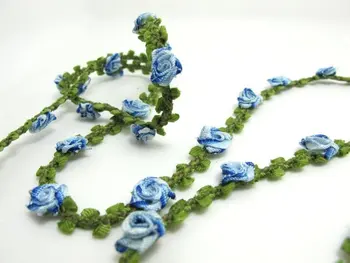 2 Metrų Austi Rokoko Juostelės Apdaila su Mėlynos Rožės Gėlių Žiedpumpuriai|Dekoratyvinių Gėlių Juostelės|Iškarpos Medžiagos.|Dekoras|amatai