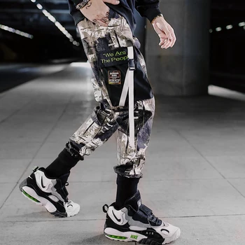Kamufliažas Tactical Kelnių Kišenėje Krovinių Mens Kelnės Juostelės Hip-Hop Atsitiktinis Streetwear kelnės Vyrams prarasti veikia kratinys kelnės