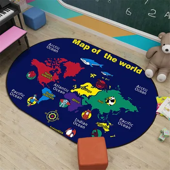 Vaikų Žaidimo Kilimėlis Animacinių Filmų Skaičius Laišką Ovalo Formos Mėlynos Spalvos, Kilimas Vaikų Kambario Pasaulio Žemėlapyje, Kilimėliai Ir Kilimai Namų Kambarį