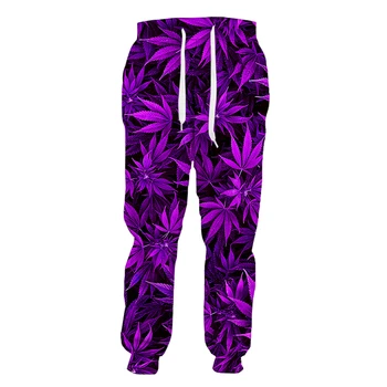Violetinė Augalų Lapai Kelnės Vyrams, Moterims, 3D Atspausdintas Atsitiktinis Sweatpants Harajuku Stilius Streetwear Kelnes T6