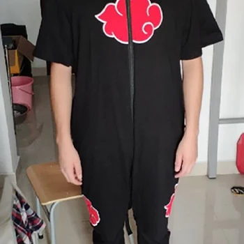 Naruto Akatsuki Uchiha Itachi Cosplay Kostiumai, Naktiniai Marškiniai, Pižamos Vaikų Suaugusiųjų Flanelė Gobtuvu Trumpas Rankovės Sleepwear Naruto Jumpsuits Kostiumas