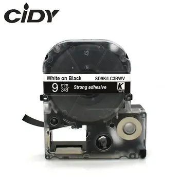 CIDY 9mm Balta ant juodo SD9K SD9KW/LC3BWV stiprus, lipnios etiketės, juostos, juostelės, skirtos kingjim/epson label maker LW300 LW400 SR150