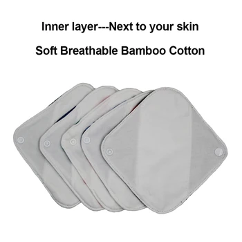 6Pcs/Set 5 Daugkartinio naudojimo higieninės Servetėlės Moterims Išskalbti Bambuko Medvilnės Menstruacijų Audinys Pagalvėlės Super atsparus Vandeniui su 1 Saugojimo Krepšys