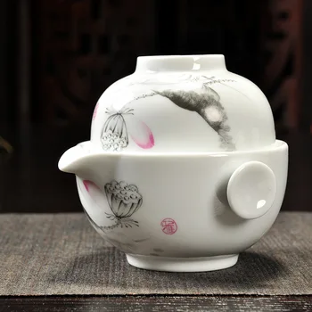 Nemokamas pristatymas. Porceliano Arbatos rinkinys Apima 1 Pot 1 Puodelis, Aukštos kokybės elegantiškas gaiwan,Gražus ir lengvai arbatos virdulys.Kavos Puodelis.