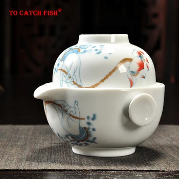 Nemokamas pristatymas. Porceliano Arbatos rinkinys Apima 1 Pot 1 Puodelis, Aukštos kokybės elegantiškas gaiwan,Gražus ir lengvai arbatos virdulys.Kavos Puodelis.