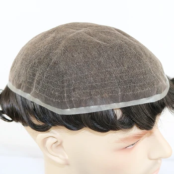 Vyrai Perukas Balinti Mazgų Visi Galvos Šveicarijos Nėrinių Žmogaus Plaukų Vyrų Toupee Pakeitimo Sistemų Remy Plaukų, Visiškai Nėrinių Mens Toupee