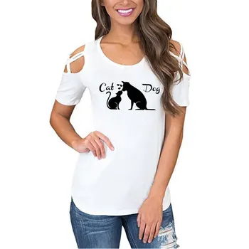 Meilė, Draugystė Tarp Šunų Kačių Moterų Marškinėlius Medvilnės Atsitiktinis Juokingi Marškinėliai Dovana Lady Yong Mergina Viršuje Tee