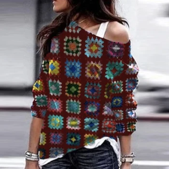 2020 m. Moteris Juokinga Lūpų Atsispausdinti Peties Palaidinė Marškinėliai Rudenį Elegantiškas ilgomis Rankovėmis Megztinis Viršūnes 5XL Ponios Atsitiktinis Streetwear Blus
