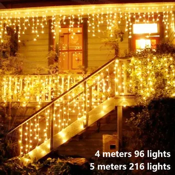 5M Kalėdinė Girlianda LED Užuolaidų Varveklis String Žibintai Ašaros 0.6-0.8 m AC220V Sodo Gatvė Lauko Dekoratyviniai Atostogų Pasakų Šviesos