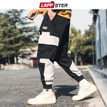 LAPPSTER Vyrų Japonijos Streetwear Krovinių Kelnės 2020 M. darbo drabužiai Hip-Hop Poilsiu Spalvos Bloką Sweatpants Vyrų Haremas Juoda Track Kelnės