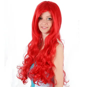 Anime Mažai Mermaid Princesė Arielis Cosplay Perukas Helovinas Žaisti Mermaid Perukas Šalies Etape Sintetiniai Raudoni Garbanoti Plaukai Mergaitėms Dovanų