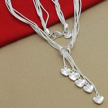 LEKANI 925 Sterlingas Sidabro Penkių Gyvatė Grandinės Širdis Karoliai Moterų Vestuvės Vestuvinis Fine Jewelry