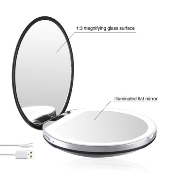 USB Mokamas makiažo veidrodėliai Rankiniai Kartus Portable LED Mini Makiažo Veidrodėliai 3X Padidinti Turas įmontuota Baterija makiažo veidrodėliai