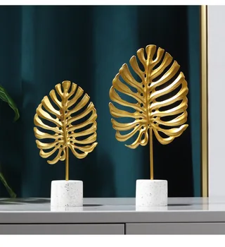 Aukso Monstera lapų Modelis Geležies TV spintelė Dekoro Lapų Su Marmuro Bazės Konsolės Kabineto apdaila
