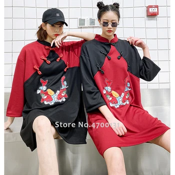 Kinų Stiliaus Vyrų Qipao Viršūnės T-shirt Moterims, Cheongsam Hanfu Šalis Suknelė Porų Tango Kostiumas Japonijos Harajuku Stilius Atsitiktinis Palaidinė