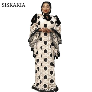 Siskakia Afrikos Abaja Suknelė Moterims Prašmatnus Akių Saulėgrąžų Išsiuvinėti Batwing Rankovės Kaftan su Balta Liemenė Suknelė Patenka 2020 Naujas