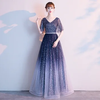 Naujas Atvykimo Žavinga Pusė Rankovės Vakaro Suknelės 2020 M., Tamsiai Mėlynos V-Kaklo Blizgučiais Vakare Chalatai 4 Spalvų Vestidos