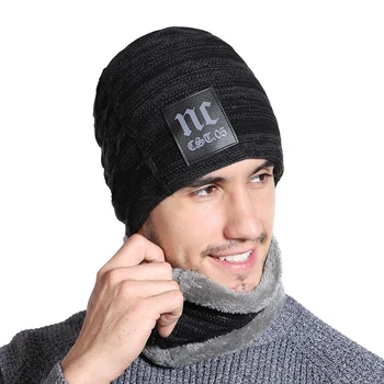 Naujas Unisex Žiemos Skrybėlę Kaklo Šilčiau Skrybėlę Nustatyti NC Etiketės Beanie Skrybėlių Laisvalaikio Žieminės Kepurės Vyrams, Moterims Pridėti Kailio Pamušalas Šilta Megzta kepurė