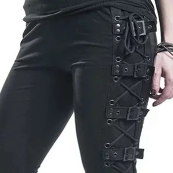 Gothic Punk įvarstyti Atsitiktinis Krovinių Kelnės Moterims Sagtis Roko Tamsiai Juoda Pantalones Aukšto Juosmens Plius Dydžio Kelnės S-5XL Ilgas Kelnes