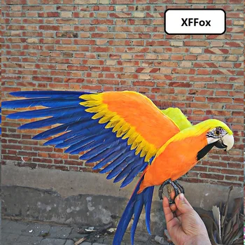 Didelis realaus gyvenimo sparnai geltoni&orange parrot modelis putų&plunksnų modeliavimas papūga paukštis dovana, apie 45x60cm xf0299