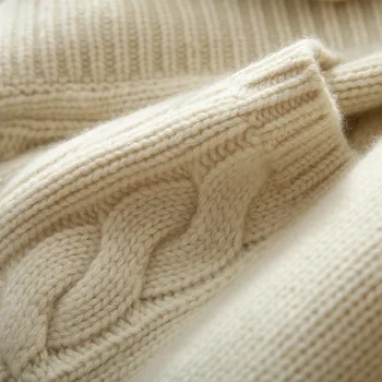 2020 m. žiemos prabanga 8 sluoksnių kašmyro megztinis kailis moterų mados trikotažas kabelis megzti v kaklas storas, šiltas megztinis su diržu