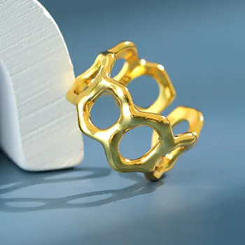 Paprasta Nereguliarus Tuščiaviduris Žiedas Bauda Papuošalai 925 Sterlingas Sidabro Žiedai Moterims Geometrinis Korėjos Mados Aukso Žiedas Anillos Mujer