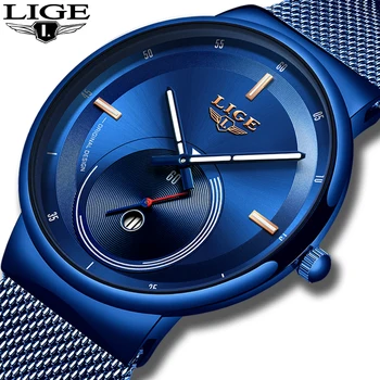 2019 Naujas Originalus Dizainas Mėlynas Kvarcas Laikrodžio LIGE Vyrai Laikrodžiai Top Brand Prabangos Žiūrėti Vyrų Paprasta Visų Plieno, atsparus Vandeniui Riešo Žiūrėti