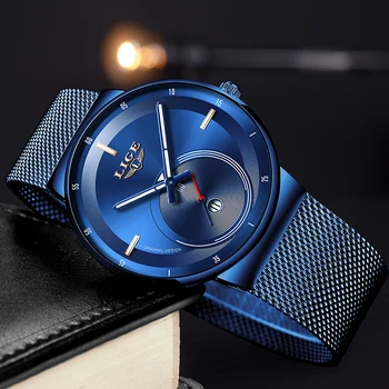 2019 Naujas Originalus Dizainas Mėlynas Kvarcas Laikrodžio LIGE Vyrai Laikrodžiai Top Brand Prabangos Žiūrėti Vyrų Paprasta Visų Plieno, atsparus Vandeniui Riešo Žiūrėti
