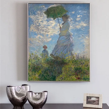 Garsaus Tapyba, Drobės Tapybai, Plakatų ir grafikos Sienos Menas Moteris su Skėtis By Monet paveikslo Kambarį Namų Dekoro