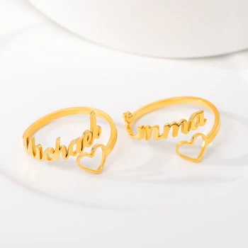 Reguliuojamas rožinė Aukso Širdies Pavadinimas Žiedas Asmeninį Spiralės Stiliaus Pavadinimas Individualų Žiedai Moterims Anel Kalėdų Dovana BFF Papuošalai