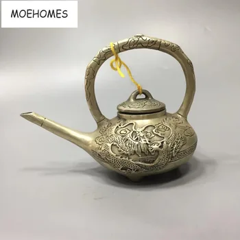MOEHOMES Kinija Kolekcines namuose Papuošti Senojo Tibeto sidabro drožyba 3 pėdų Dragon modelis statula arbatos puodą metalo amatai