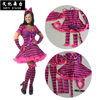 Karšto Alice In Wonderland Kostiumas Cheshire Cat Cosplay Helovinas Fancy Dress Kostiumai Suaugusiems, vaikams, šalis Alice Cosplay Kostiumas