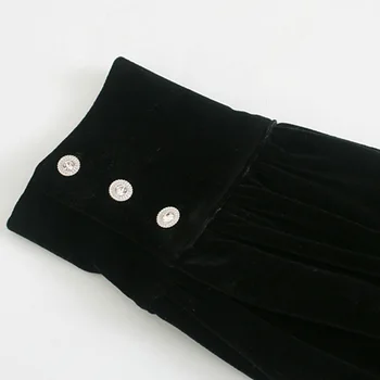 Derliaus Stilingas Juodo Aksomo Mini Suknelė Moterims 2020 Mados Mygtuką Ilgomis Rankovėmis Peteliškę Varčias, Suknelės, Laisvalaikio Vestidos Mujer